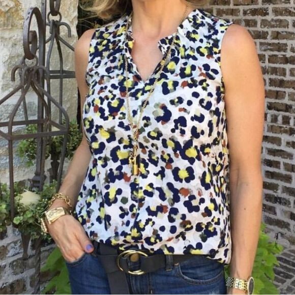 Cabi 5222 Fierce Seeing Spots Abstract Floral Animal Print Ruffle Collar Blouse - Picture 3 of 15